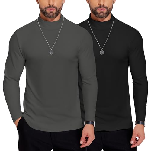 COOFANDY Rollkragenshirt Herren Rollkragenpullover Dünn Langarmpullover Unterzieh Herrenpullover Pulli Warm Sweater Rollkragenpulli Schwarz und Dunkelgrau XXL von COOFANDY