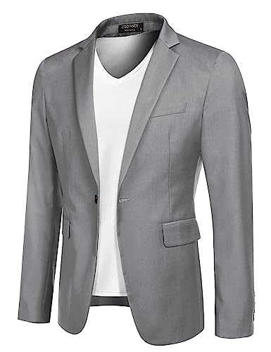 COOFANDY Sakko Herren Regular Fit Sportlich Anzugjacke mit Fliege 1 Knöpfe Blazer für Business Hochzeit Freizeit Hellgrau L von COOFANDY