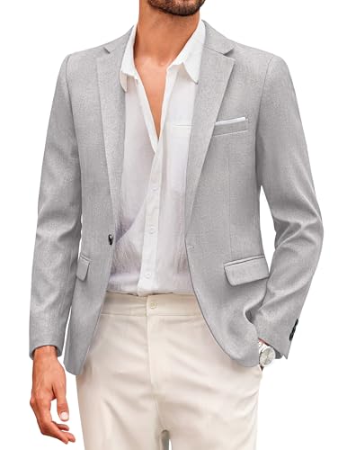 COOFANDY Sportlich Sakko Herren Freizeit Blazer Slim Fit Sommer Anzugjacke 1 Knopf Jackett Mistygrau M von COOFANDY