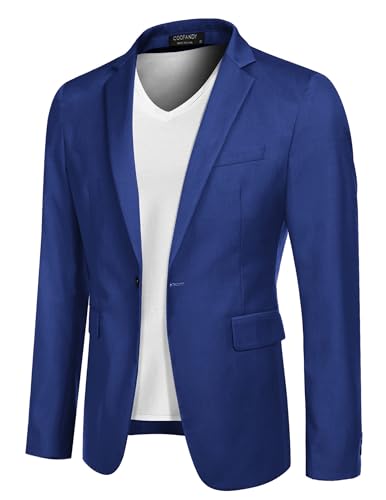 COOFANDY Sakko Herren Slim Fit Blazer Sportlich Anzugjacke für Business Hochzeit Freizeit Langarm Business Sakko EIN Knopf Sportjacke, Blazer für den Alltag Grau Blau M von COOFANDY