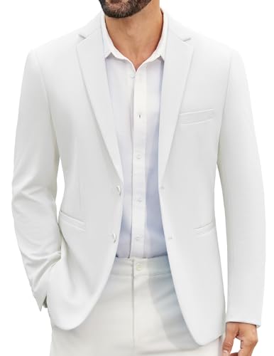 COOFANDY Sakko Herren Slim Fit Leichte Blazer Modern Sportliche Hochzeit Business Anzug Jacke Weiß XXL von COOFANDY