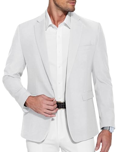 COOFANDY Herren Sakko Sportlich Modern Regular Fit Blazer Elegant Sportsakko Anzugjacken Business Jackett Männer Weiß L von COOFANDY