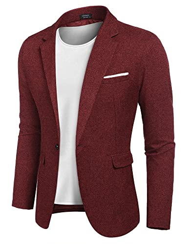 COOFANDY Sakko Herren Sportlich Freizeit Blazer Regular Fit Anzugjacke Lässig Weinrot XL von COOFANDY