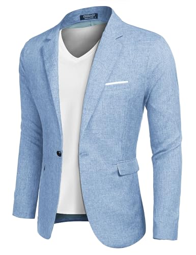 COOFANDY Sakko Herren Sportlich Freizeit Leinen Blazer Regular Fit Anzug Lässig Hellblau S von COOFANDY