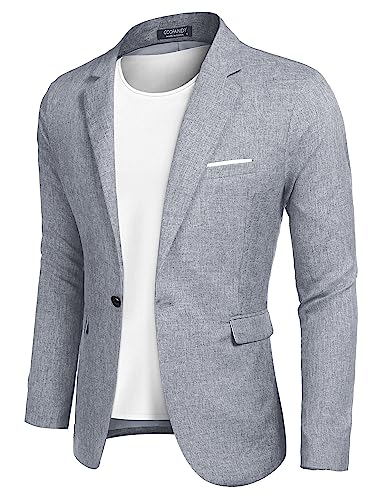 COOFANDY Sakko Herren Sportlich Slim Fit Leinen Sommersakko Männer Anuzgjacke Freizeit Dunkelblau-Grau M von COOFANDY