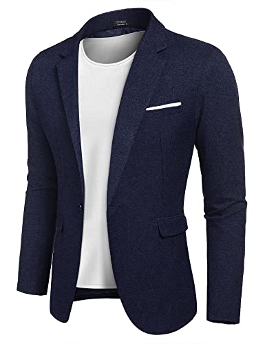 COOFANDY Sakko Sportlich Modern Blazer Herren Regular Fit Freizeit Jackett Männer Navyblau L von COOFANDY