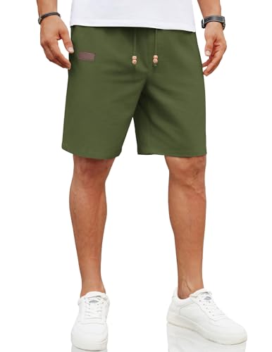 COOFANDY Herren Leinen Shorts mit Gummizug Leinenhose Kurze Sommerhose Leinen Hose Männer leinenshorts Freizeithose Strandshorts Sommerhorts mit Taschen Grün XXL von COOFANDY