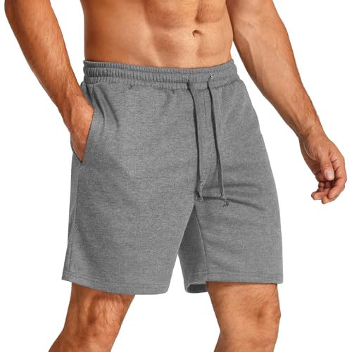 COOFANDY Shorts Herren Kurze Sporthose mit Gummizug Jogginghose Kurz Sweathose Leicht Sommerhose Kurze Laufshorts mit Seitentaschen Hellgrau S von COOFANDY