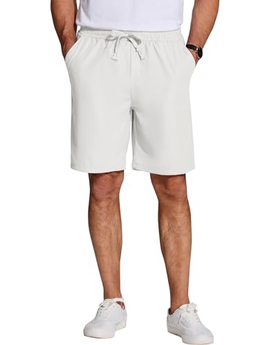 COOFANDY Shorts Herren Sommer Freizeithose Kurz mit Gummizug Leicht Sommershorts Herren Kurze Hose mit Taschen Einfarbiges Strandshorts Weiß L von COOFANDY