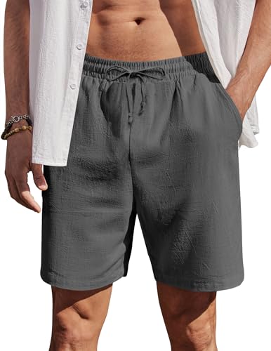 COOFANDY Shorts Herren Sommer Kurze Hosen Herren Chino Shorts Sommerhose Kurz Strandhose Bermuda Shorts Freizeit Shorts mit Gummizug Dunkelgrau L von COOFANDY