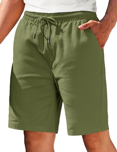 COOFANDY Shorts Herren Sommer Kurze Hosen mit Gummizug Baumwollhose Freizeit Shorts Summershorts mit Taschen Chino Shorts Casual Armeegrün M von COOFANDY