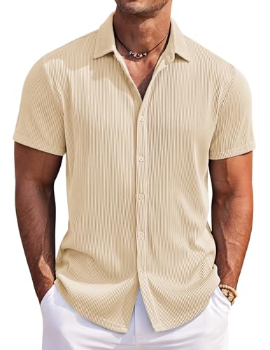 COOFANDY Sommer Hemd Herren Leichtes Kurzarmhemd Freizeit Lässig Strandhemd Hellbraun XXXL von COOFANDY
