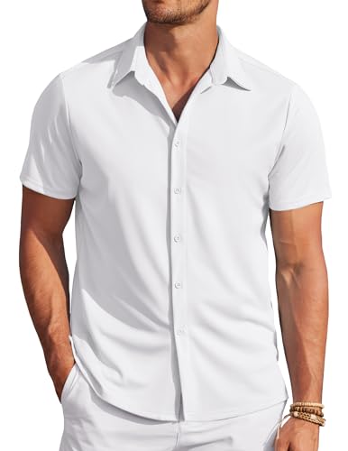 COOFANDY Sommer Hemden Für Herren Kurzarm Business Bügelfrei Freizeithemden Casual Outdoor Regular Fit Button Down Trachtenhemd Weiß S von COOFANDY