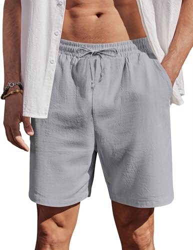 COOFANDY Sommer Shorts Herren Leicht Freizeithosen Kurz Chino Hose mit Taschen Shorts mit Tunnelzug Sommerhose Baumwollhose Herren Sommer Mondgrau M von COOFANDY