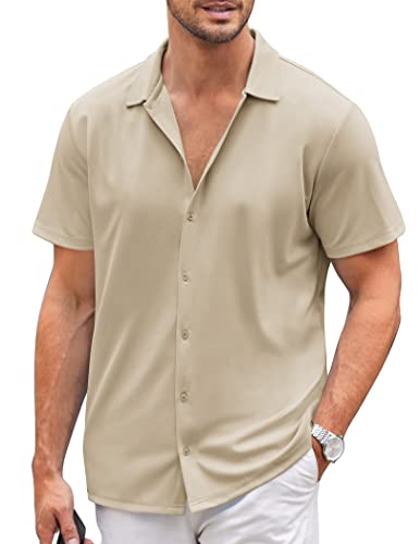 COOFANDY Sommerhemd Herren Hemden Kurzarm Bügelfrei Leichtes Sommerhemd Casual Regular Fit Urlaub Freizeithemden Basic Shirt Hellbraun L von COOFANDY