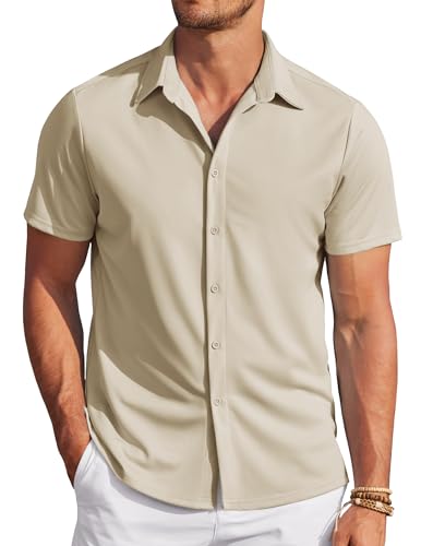 COOFANDY Herren Sommerhemd Kurzarm Bügelfrei Leichtes Sommer Hemden Casual Button Down Urlaub Freizeithemden Basic Shirt Hellbraun XL von COOFANDY