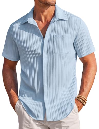 COOFANDY Sommerhemd Herren Kurzarm Hemden Casual Regular Fit Bügelfrei Hemd Textured Strandhemd Freizeithemd mit Tasche Hellblau XXL COOFANDY Sommerhemd Herren Kurzarm Hemden Casual Regular Fit Bügelfrei Hemd Textured Strandhemd Freizeithemd mit Tasche Hellblau XXL von COOFANDY