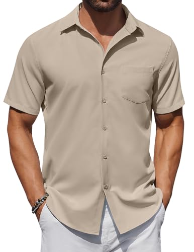 COOFANDY Sommerhemd Herren Kurzarm Hemden Regular Fit Freizeithemd Strandhemd Business Hemd Herren Khaki XXL von COOFANDY