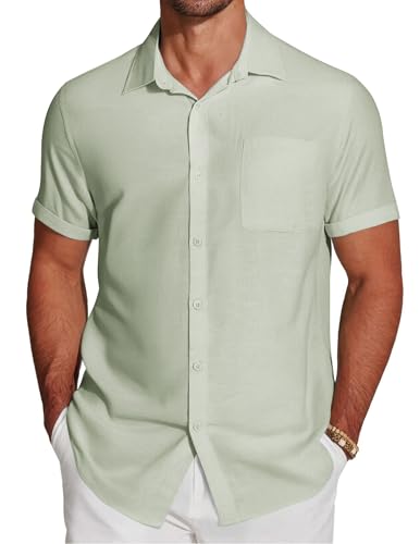 COOFANDY Sommerhemd Herren Kurzarm Kurzarmhemd Männer Leichtes Strandhemd Männer Hemd Kurz Regular Fit Hellgrün XXL von COOFANDY