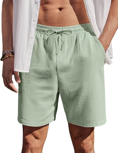 COOFANDY Sommerhose Herren Kurz Freizeithose Chino Shorts Herren Sommer Shorts Leicht Strandhose Baumwolle Sommershorts mit Gummizug Hellgrün M von COOFANDY