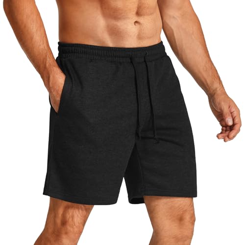 COOFANDY Sporthose Herren Kurz Hosen mit Gummizug Freizeithose Kurze Sommerhose Leicht Sport Shorts Basic Sweatshorts mit Taschen Schwarz XXL von COOFANDY