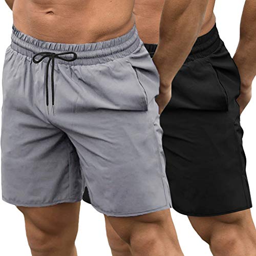 COOFANDY Sporthose Kurz Herren Trainingsshorts Herren Gym Laufshorts Herren Kurz Sporthose mit Reißverschlusstasche Sport Shorts 2er Pack Schwarz/Grau XXL von COOFANDY
