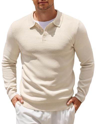 COOFANDY Strick Poloshirt Herren Langarm Strickpullover Regular fit Pulli Polo Pullover Einfarbig Winter Business Pullover Button Down Polohemd Beige XXXL COOFANDY Strick Poloshirt Herren Langarm Strickpullover Regular fit Pulli Polo Pullover Einfarbig Winter Business Pullover Button Down Polohemd Beige XXXL von COOFANDY