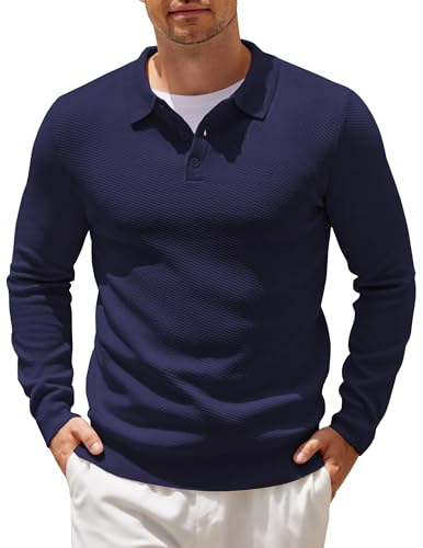 COOFANDY Strick Poloshirt Herren Langarm Strickpullover Regular fit Pulli Polo Pullover Einfarbig Winter Business Pullover Button Down Polohemd Marine XXL COOFANDY Strick Poloshirt Herren Langarm Strickpullover Regular fit Pulli Polo Pullover Einfarbig Winter Business Pullover Button Down Polohemd Marine XXL von COOFANDY