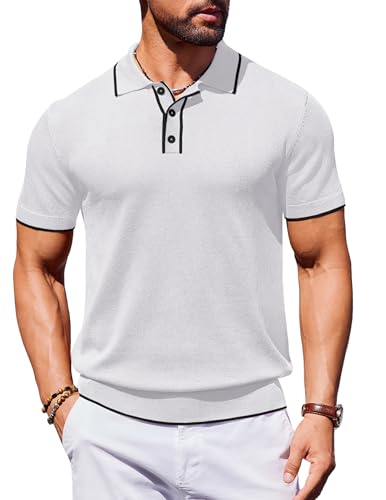 COOFANDY Poloshirt Herren Kurzarm Sommer Männer T-Shirt mit Knopfleiste Gestricktes Golf Polohemd Regular Fit Weiß XXL von COOFANDY