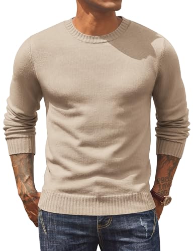 COOFANDY Strickkleid für Herren, Rundhalsausschnitt, lange Ärmel, schmale Passform, Pullover, Business, Freizeit, gerippter Pullover, Khaki, Mittel COOFANDY Strickkleid für Herren, Rundhalsausschnitt, lange Ärmel, schmale Passform, Pullover, Business, Freizeit, gerippter Pullover, Khaki, Mittel von COOFANDY