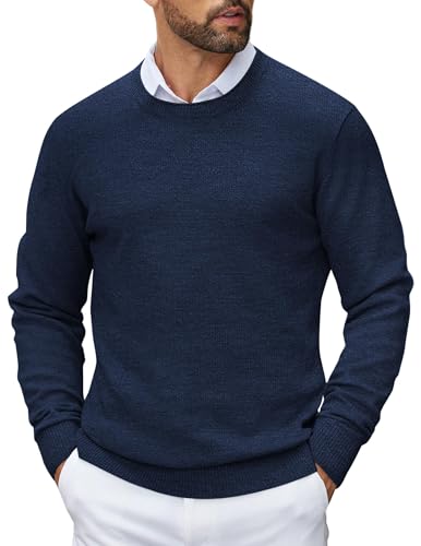 COOFANDY Strickpullover Herren Pullover mit Rundhalsausschnitt Männer Business Pullover Feinstrick Winterpullover Crewneck Langarm Sweater Regular Fit Dunkelblau M von COOFANDY