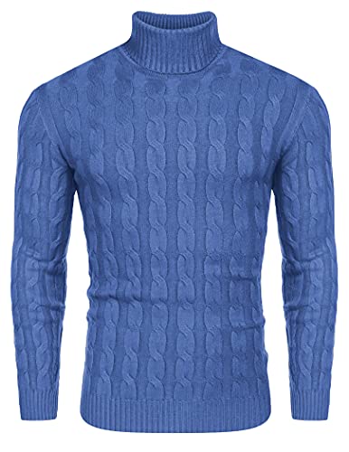 COOFANDY Strickpullover Herren Pullover mit Rollkragen Langarmshirt Slim fit Basic Sweater Grobstrick Pulli Blau S von COOFANDY