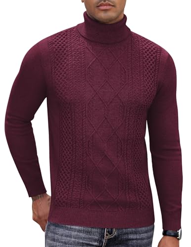 COOFANDY Strickpullover Herren Rollkragenpullover Slim Fit Zopfmuster Pullover Winter Warm Herrenpullover Langarm Sweatshirt Mit Kragen Dunkelrot M COOFANDY Strickpullover Herren Rollkragenpullover Slim Fit Zopfmuster Pullover Winter Warm Herrenpullover Langarm Sweatshirt Mit Kragen Dunkelrot M von COOFANDY