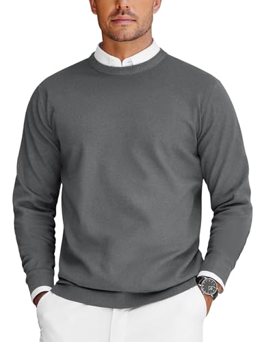 COOFANDY Strickpullover Herren Rundhals Pullover Feinstrickpullover Ribbed Basic Sweater Business Casual Pullover Dünn Pulli Dunkelgrau L von COOFANDY