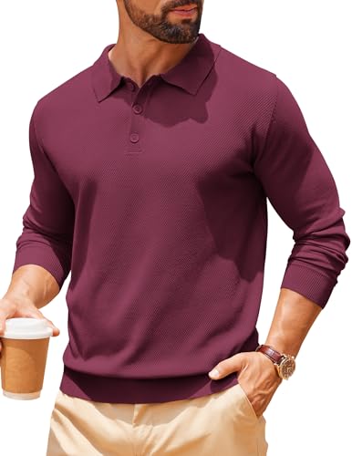 COOFANDY Strickpullover Herren Slim Fit Poloshirt Langarm Business Pullover mit Polo Kragen Winter Feinstrickpulli Thermo Dunkelrot L COOFANDY Strickpullover Herren Slim Fit Poloshirt Langarm Business Pullover mit Polo Kragen Winter Feinstrickpulli Thermo Dunkelrot L von COOFANDY
