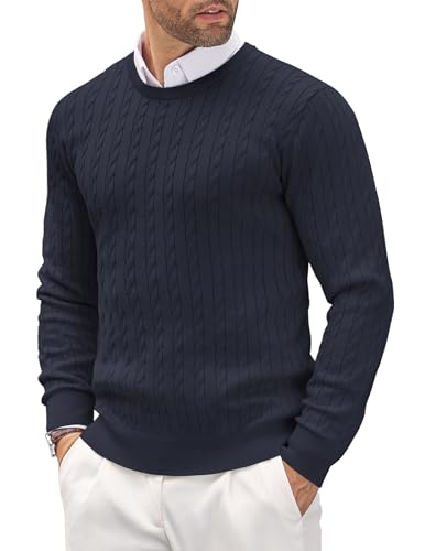 COOFANDY Strickpullover Herren Zopfmuster Pullover Rundhals Kragen Feinstrickpullover Blau Lila M von COOFANDY