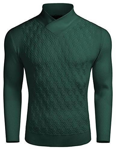 COOFANDY Strickpullover für Herren Langarm Slim Fit Feinstrick Pullover Winterpullover warm für Winter Grün S von COOFANDY