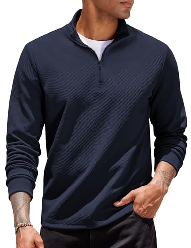 COOFANDY Sweatshirt Herren 1/4 Zip Troyer Pullover ohne Kapuze Sweatshirts mit Reißverschluss Sweater Langarm Leichte Herrenpullover Langarmshirt Pulli Blau-Lila 3XL von COOFANDY