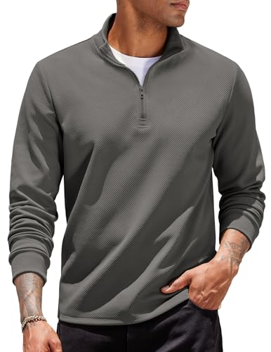 COOFANDY Sweatshirt Herren 1/4 Zip Troyer Pullover ohne Kapuze Sweatshirts mit Reißverschluss Pullover Langarm Leichte Herrenpullover Langarmshirt Pulli Dunkelgrau L von COOFANDY