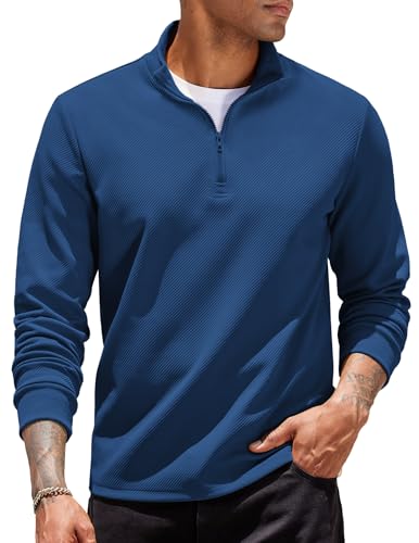 COOFANDY Sweatshirt Herren 1/4 Zip Troyer Stehkragen Sweatshirts ohne Kapuze mit Reißverschluss Pullover Langarm Leichte Herrenpullover Langarmshirt Pulli Dunkelblau S von COOFANDY