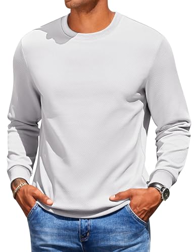COOFANDY Sweatshirt Herren Langarmshirt Longsleeve Pullover Basic Sweatshirts mit Rundhals Einfarbig Sweater Männer Langarm Oberteil Hellgrau XXL von COOFANDY