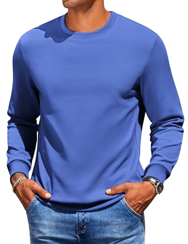 COOFANDY Sweatshirt Herren Ohne Kapuze Longsleeve Pullover Crew Neck Sweatshirt Casual Langarmshirt Männer Pullover mit Rundhals Sweater Navy Blau S von COOFANDY