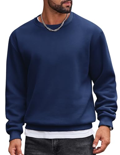 COOFANDY Sweatshirt Herren Rundhalsausschnitt Fleece Sweater Langarm Winter Pullover Blau Lila XXL von COOFANDY