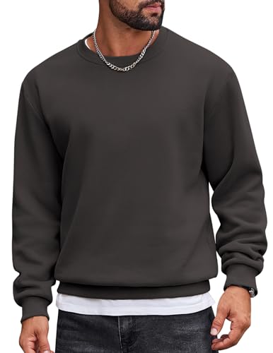 COOFANDY Sweatshirt Herren Rundhalsausschnitt Fleece Sweater Langarm Winter Pullover Dunkelgrau M von COOFANDY