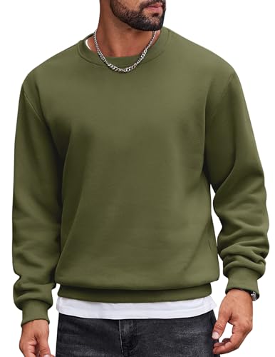 COOFANDY Sweatshirt Herren Rundhalsausschnitt Fleece Sweater Langarm Winter Pullover Grün L von COOFANDY