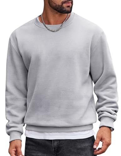COOFANDY Sweatshirt Herren Rundhalsausschnitt Fleece Sweater Langarm Winter Pullover Hellgrau XXL von COOFANDY