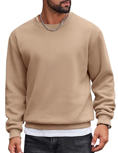 COOFANDY Sweatshirt Herren Rundhalsausschnitt Fleece Sweater Langarm Winter Pullover Khaki L von COOFANDY