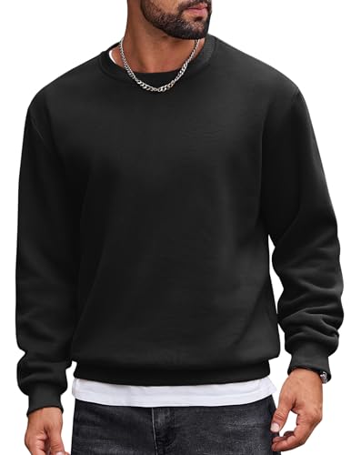 COOFANDY Sweatshirt Herren Rundhalsausschnitt Fleece Sweater Langarm Winter Pullover Schwarz L von COOFANDY