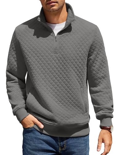 COOFANDY Sweatshirt Herren mit Reißverschluss Stehkragen Pullover Regular Fit Half Zip Neck Sweatshirt Zip Polo Langarm Sweater Winter Warm Langarmshirt Dunkelgrau XL von COOFANDY