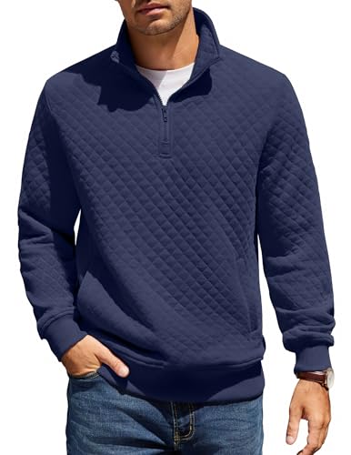 COOFANDY Sweatshirt Herren mit Reißverschluss Stehkragen Pullover Regular Fit Half Zip Neck Sweatshirt Zip Polo Langarm Sweater Winter Warm Langarmshirt Marineblau XL von COOFANDY